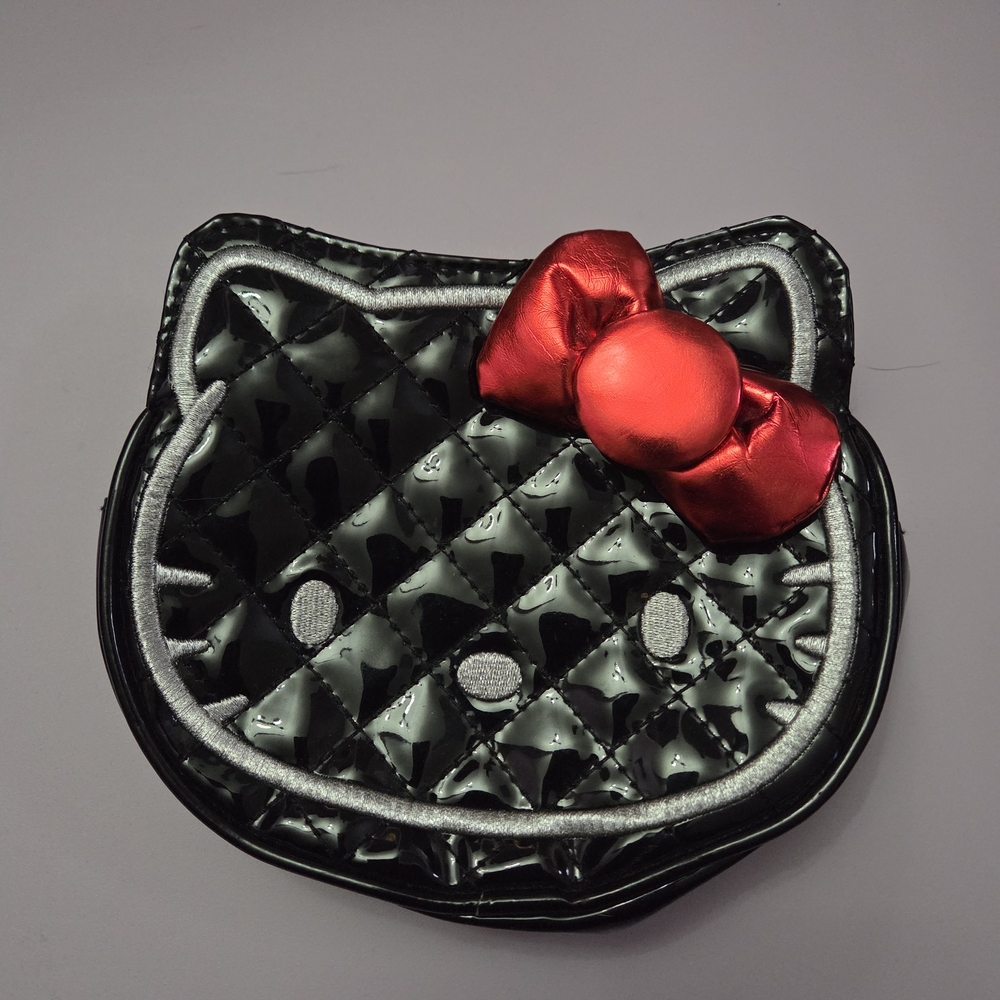 Hello Kitty X Longuefly Black Quilted Pouch with Red Bow NWOT
